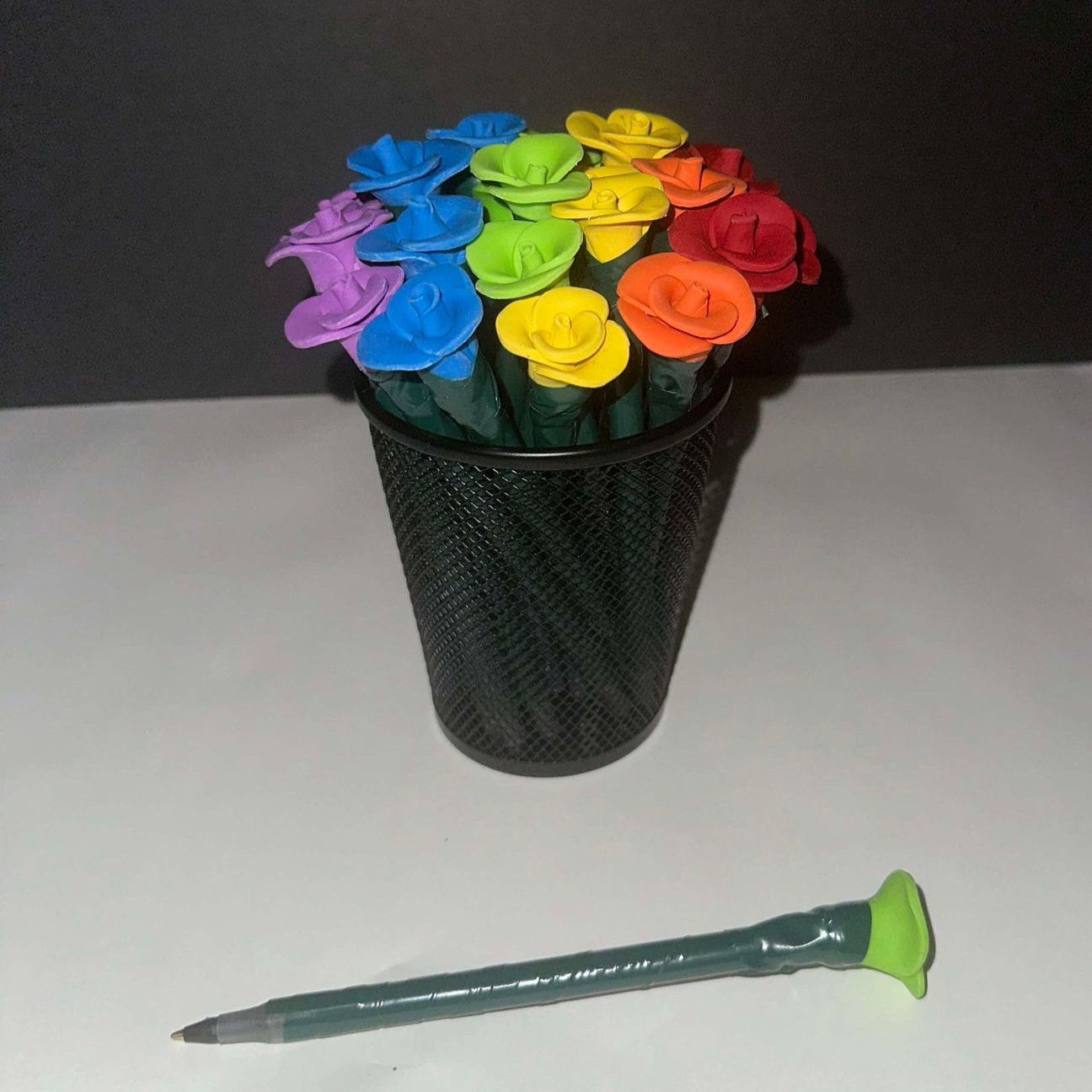 The Over the Rainbow Bouquet from the Wicked-esque Collection 21 Stem Rosy Writer Ink Pen Bouquet
