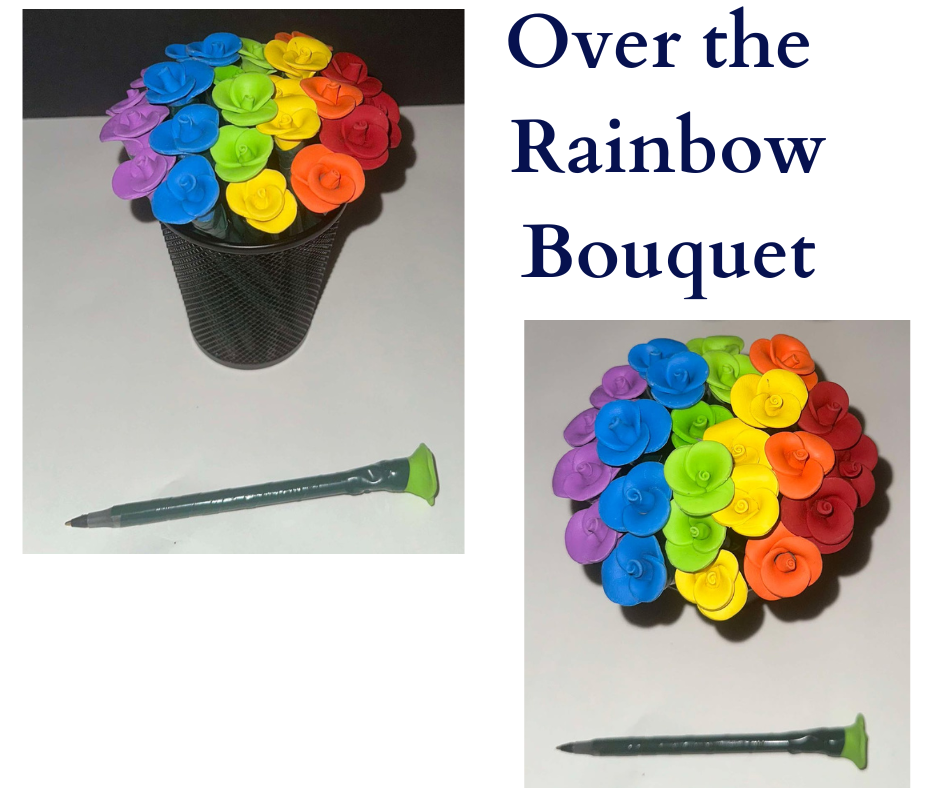 The Over the Rainbow Bouquet from the Wicked-esque Collection 21 Stem Rosy Writer Ink Pen Bouquet